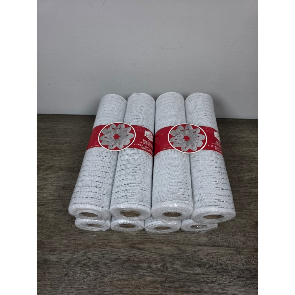 Lot of Eight (8) Rolls of Decorative Mesh Fabric White Silver NEW